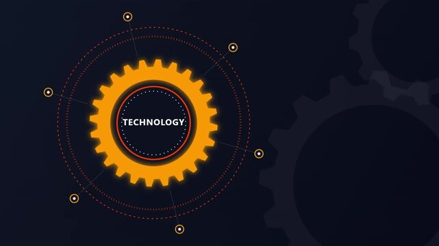 Technology gear icon with digital HUD circular interface and motion graphics