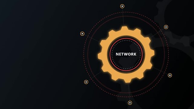 Network gear icon animation representing digital connectivity and system sync