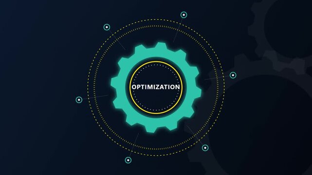 Optimization gear icon with digital HUD interface for business process growth