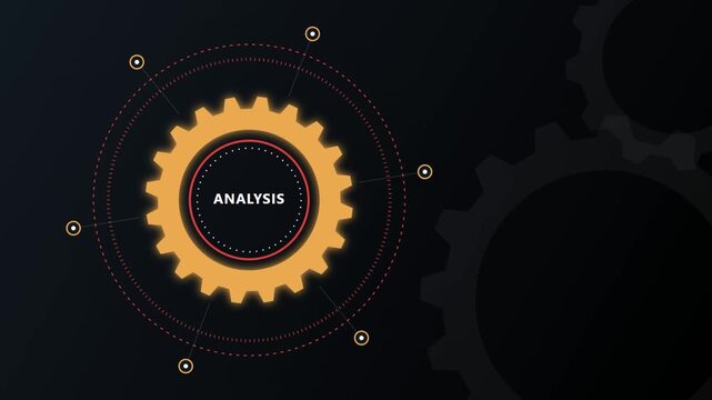 Analysis gear icon with digital HUD elements for business data processing