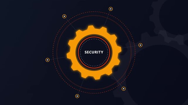 Security gear icon with digital HUD interface for cyber protection technology