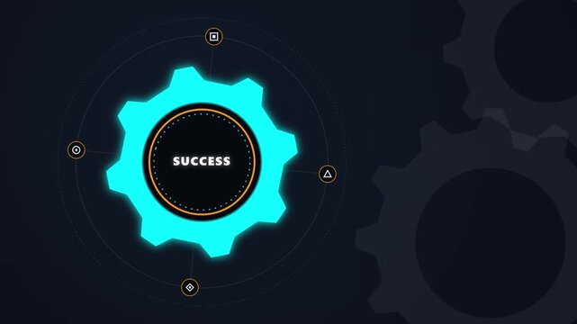 Success gear concept with glowing blue mechanical cog wheel animation