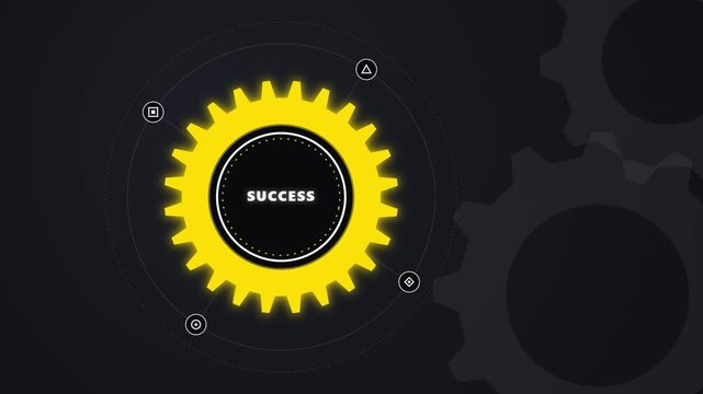 Success gear icon animation with rotating mechanical cogwheel technology