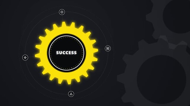 Success gear concept with glowing yellow mechanical cog wheel animation