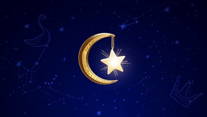 Fototapeta premium Golden Star and Moon in Starry Night Sky