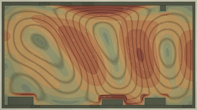 Indoor Airflow Ventilation CFD Section With Streamlines And Velocity Contours Seamless Loop in rich moss tones