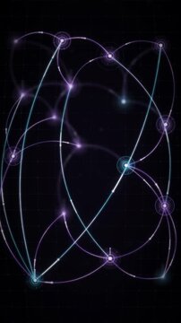 Global currency flow network with glowing value streams arcing between financial hubs seamless loop in bright indigo tones vertical 9:16