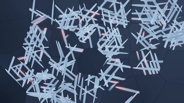 Martensite Laths Weaving Across Polygonal Steel Grains, Phase Transformation Microstructure Seamless Loop in bright blue tones