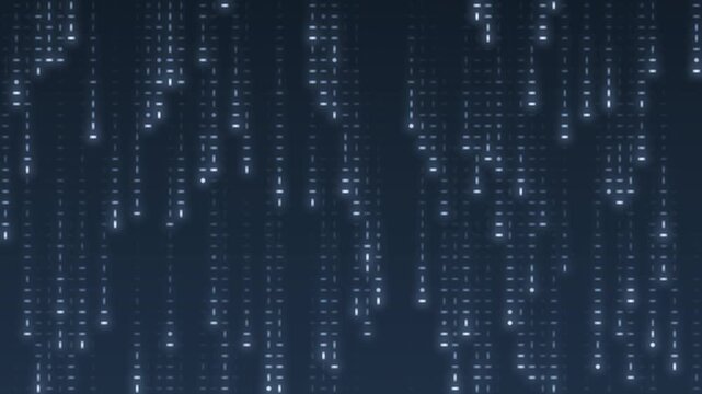 Falling digital code rain glowing streaks seamless loop in bright silver tones