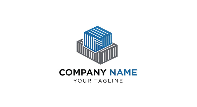Minimalist isometric box logo design with company name placeholder.