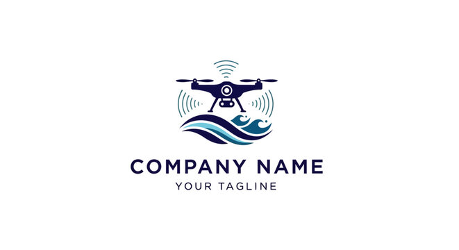 Minimalist drone logo design with wave and signal icons.