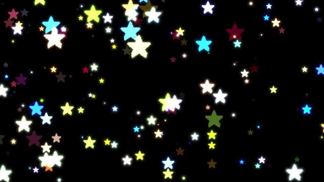 Colorful Pixel Art Stars Falling Down On Black Background Retro Vintage Eight Bit Video Game Style Sparkling Glowing Starry Night Loop Abstract Backdrop For Gaming Stream And Creative Motion Graphics