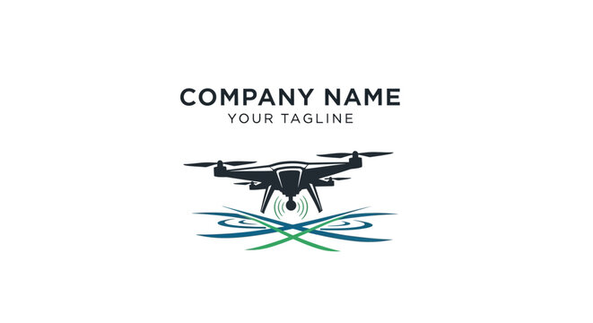 Modern drone logo design with water wave elements for technology company.