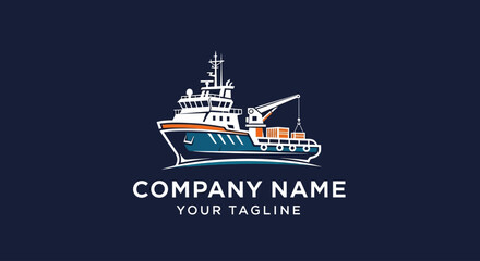 Modern fishing boat logo design for maritime business branding. © Busbus