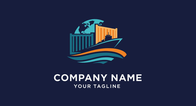 Modern shipping and logistics company logo design with wave and container elements.