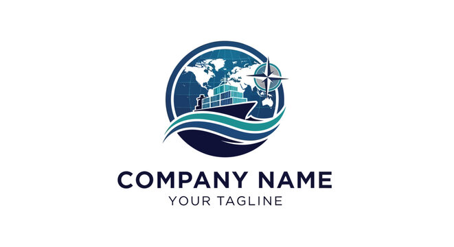 Global shipping and logistics company logo design with wave and globe.