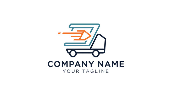 Modern minimalist delivery truck logo design for business branding.