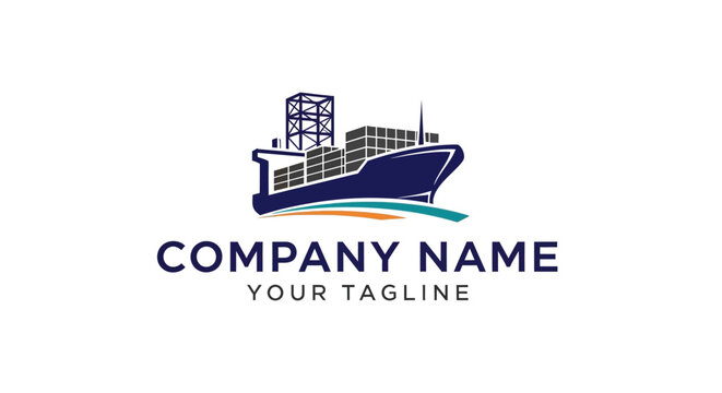 Minimalist cargo ship logo design with company name and tagline.