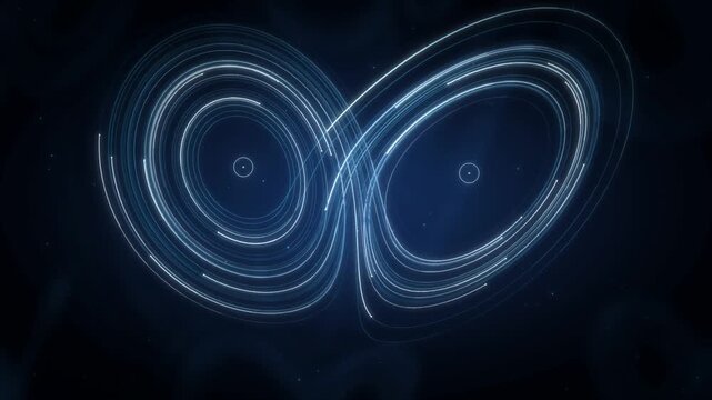 Lorenz Strange Attractor Butterfly Weaving Through 3D Phase Space seamless loop in vibrant cyan tones