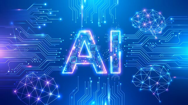 Abstract Digital Technology Artificial Intelligence Concept Featuring Bold AI Typography on Vibrant Blue Background Design artificial intelligence ai technologydigital blue background concept