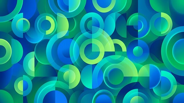 Vibrant Blue And Green Geometric Abstract Composition Displaying Overlapping Circles And Semicircles Digital Background Art abstract background blue green circles semicircles geometric shapes forms