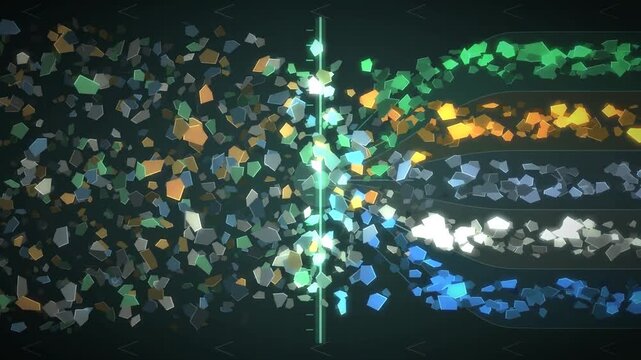 Abstract Recycling Sorting Line Material Fragments Separating Into Sorted Streams Seamless Loop in subtle emerald tones