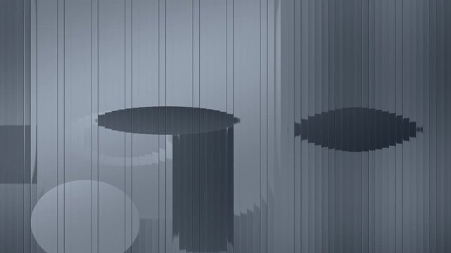 Reeded fluted glass with depth silhouettes sliced into shifting vertical strips seamless loop in cool slate tones