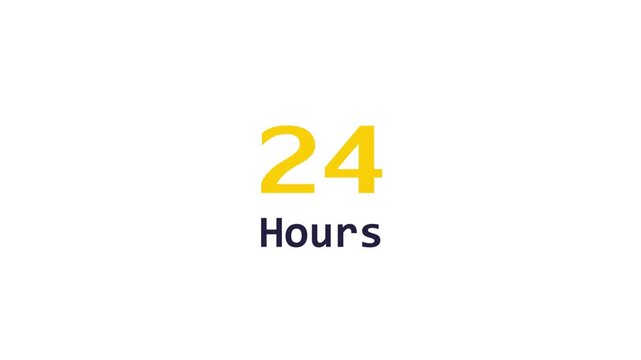 24 Hours Text Animation on White Background