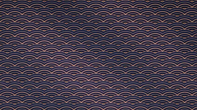 Seigaiha Japanese Wave Pattern Indigo and Gold Traditional Motion Background Seamless Loop in subtle indigo tones