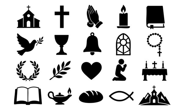 Christian Church Prayer Silhouette Icon Set