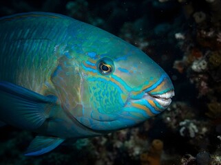 Fototapeta premium Colorful Parrotfish Close Up Coral Reef