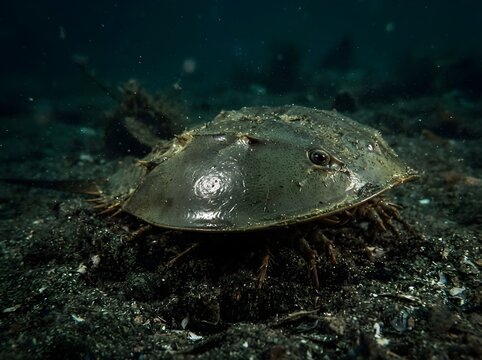 Ancient Horseshoe Crab Crawling Across Seafloor