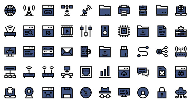 Internet technology set icons. Set icon in filled style. Internet technology symbols. Vector illustration