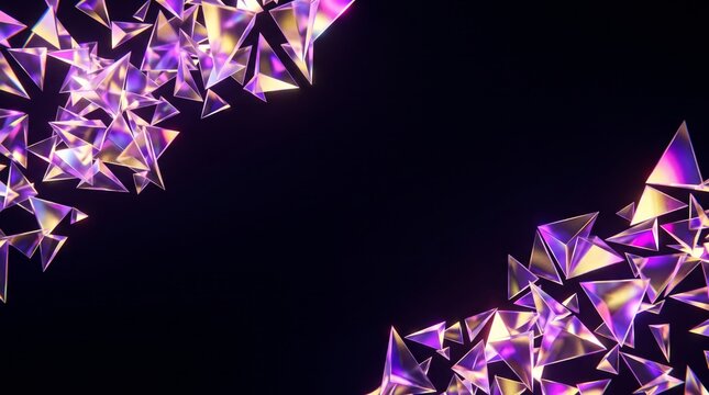 Shimmering purple crystals floating in dark space