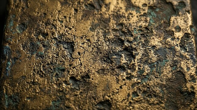 Weathered aged golden surface with rough pitted patina and dark shadow staining background gold texture patina aged rough grunge background dark metallic 3d render weathered luxury bronze brass foil