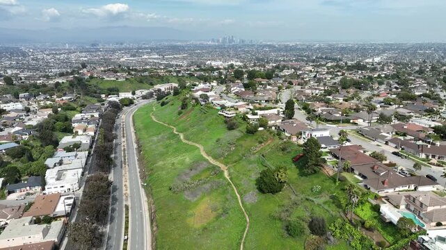 Los Angeles and Stocker St from Baldwin Hills Aerial Shot Forward 2 in California 60fps