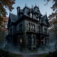 Obraz premium Gothic Victorian Vampire Mansion at Twilight spooky mansion