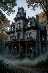 Obraz premium Gothic Victorian Vampire Mansion at Twilight halloween atmosphere
