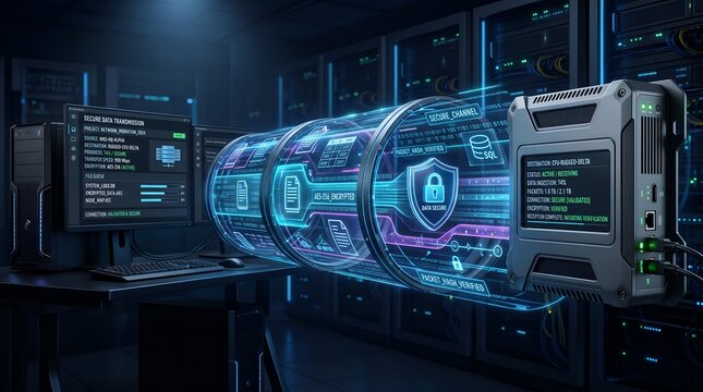 Secure Data Migration and Encrypted Network Transmission Tunnel Transferring Files from Workstation to Hardware Storage Server