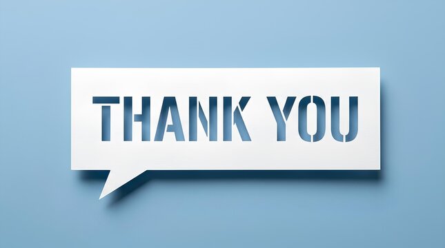 Thank you speech bubble on light blue background.