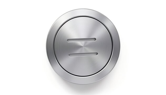 ​Metallic button 3D icon isolated on white background, minus and hyphen symbol or industrial hardware design concept graphic