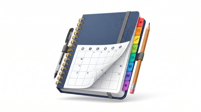Open Spiral Planner with Calendar Pages and Colorful Tabs.