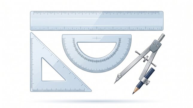 Set of Realistic Transparent Drafting and Geometry Tools.
