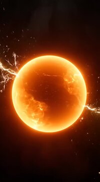 Globe glows in bright orange with electric currents flowing along its surface. The light changes and sparks throughout the frames, creating an intense visual effect
