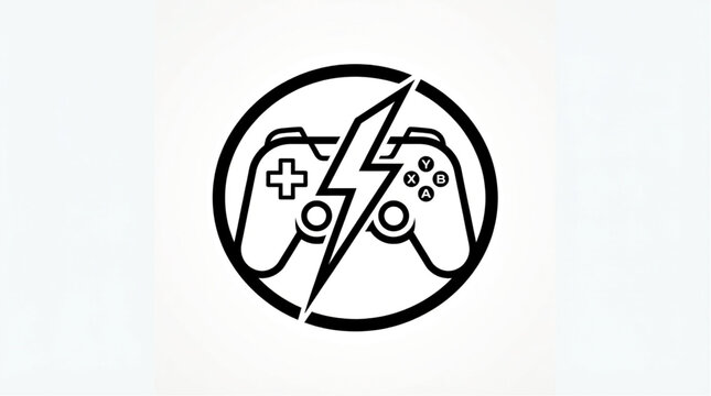 Vector gaming controller icons. Includes lightning bolt, circle badge, shield, laurel wreath, and split controller designs in black and white. Perfect for esports, gaming team, streaming, to