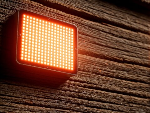 Modern Square LED Floodlight Illuminating a Rustic Dark Wood Wall Texture