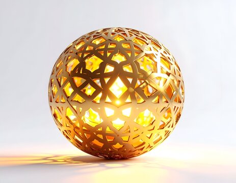 Golden metal lantern ball with internal light.
