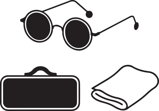 Vintage official powered old model glasses flat vector illustration set isolated on white background for optical and commercial graphic design
