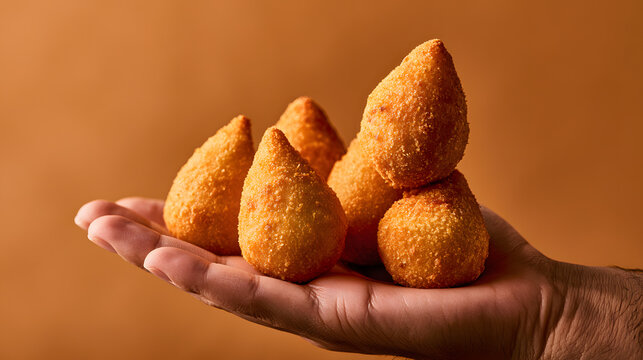 Hand holding a brazilian coxinhas