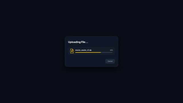 ZIP Archive File Uploading Interface with Progress Bar and Backup Submitted Confirmation Dark UI